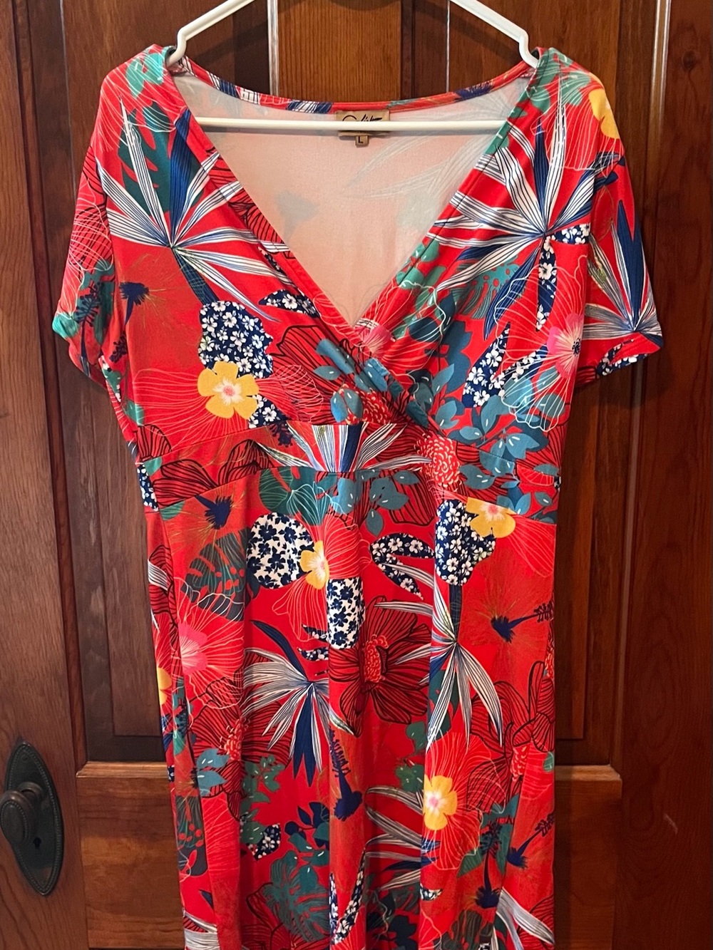 Women's Red Tropical Floral V-Neck Dress